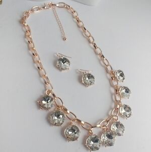 Large Rose Gold Crystal Dangle Necklace Set